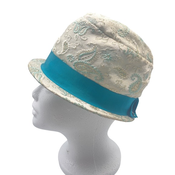 Vintage Cloche Bucket Hat‎ Cream Teal Paisley 40\'s pasadena USA main image 4